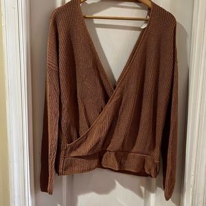 Primi Brown V-Neck front and back Long sleeve Sweater.